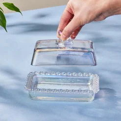 Karaca Rory Glass Butter Dish 17cm, Transparent