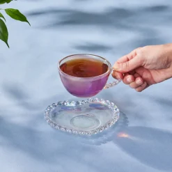 Karaca Rory Glass Tea Cup and Saucer, 200ml, Transparent