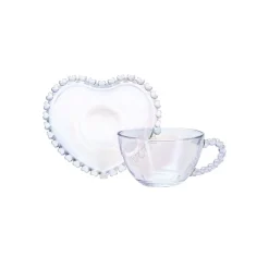 Karaca Rory Glass Tea Cup and Saucer, 200ml, Transparent