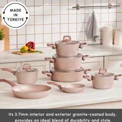 Karaca Rosegold Biogranite 12-Piece Induction Cookware Set, Rose Gold