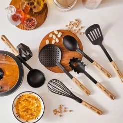 Karaca Rossa 6 Piece Kitchen Utensil Set, Cream Black