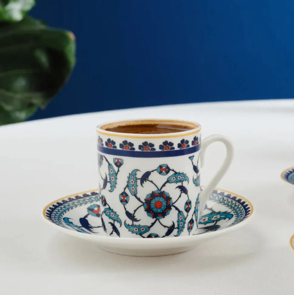 Karaca Rumi 12-Piece Bone China Turkish Coffee Cup Set for 6 People, 80ml, Multi