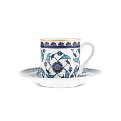 Karaca Rumi 12-Piece Bone China Turkish Coffee Cup Set for 6 People, 80ml, Multi