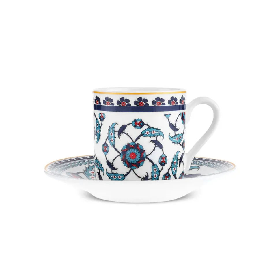 Karaca Rumi 12-Piece Bone China Turkish Coffee Cup Set for 6 People, 80ml, Multi