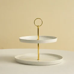 Karaca Salvare Bone China 2-Tier Cake Stand, White
