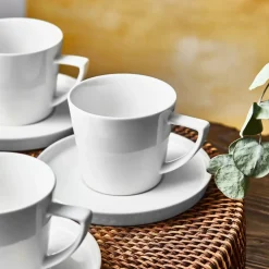 Karaca Salvare 12 Piece New Generation Bone Tea Cup and Saucer Set for 6 People, 260ml, White