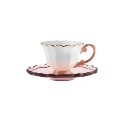Karaca Samo 4-Piece Bone China Acrylic Plated Espresso Turkish Coffee Cup Set for 2 People, 90ml, Pink Multi