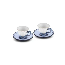 Karaca Samo 4-Piece Bone China Acrylic Plated Espresso Turkish Coffee Cup Set for 2 People, 90ml, Navy Blue Multi