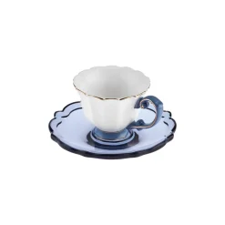 Karaca Samo 4-Piece Bone China Acrylic Plated Espresso Turkish Coffee Cup Set for 2 People, 90ml, Navy Blue Multi