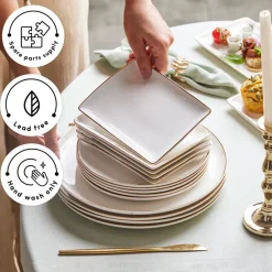 Karaca Santo 18-Piece Bone China Dinner Set for 6 People, White Gold