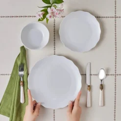 Karaca Scalloped 18-Piece Porcelain Dinner Set for 6 People, White