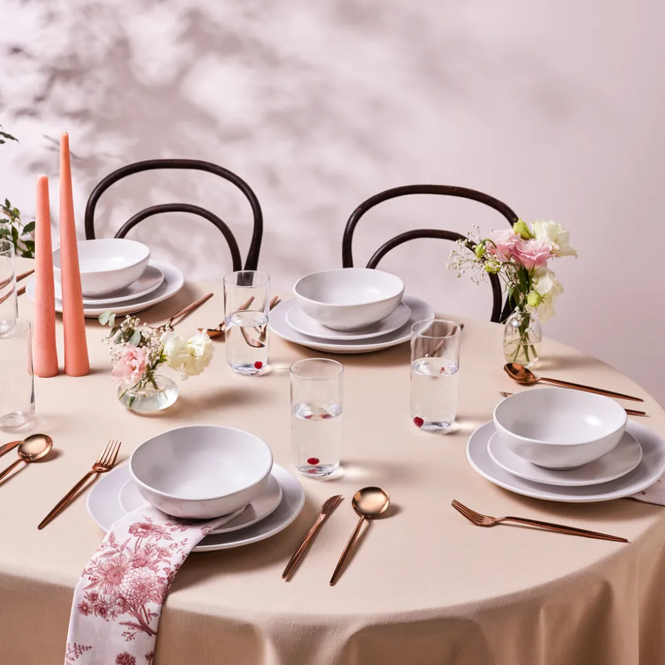 Karaca Scarlet 18-Piece Stoneware Dinner Set for 6 People, White
