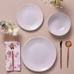 Karaca Scarlet 18-Piece Stoneware Dinner Set for 6 People, White