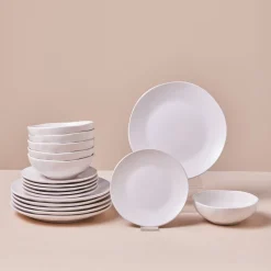 Karaca Scarlet 18-Piece Stoneware Dinner Set for 6 People, White