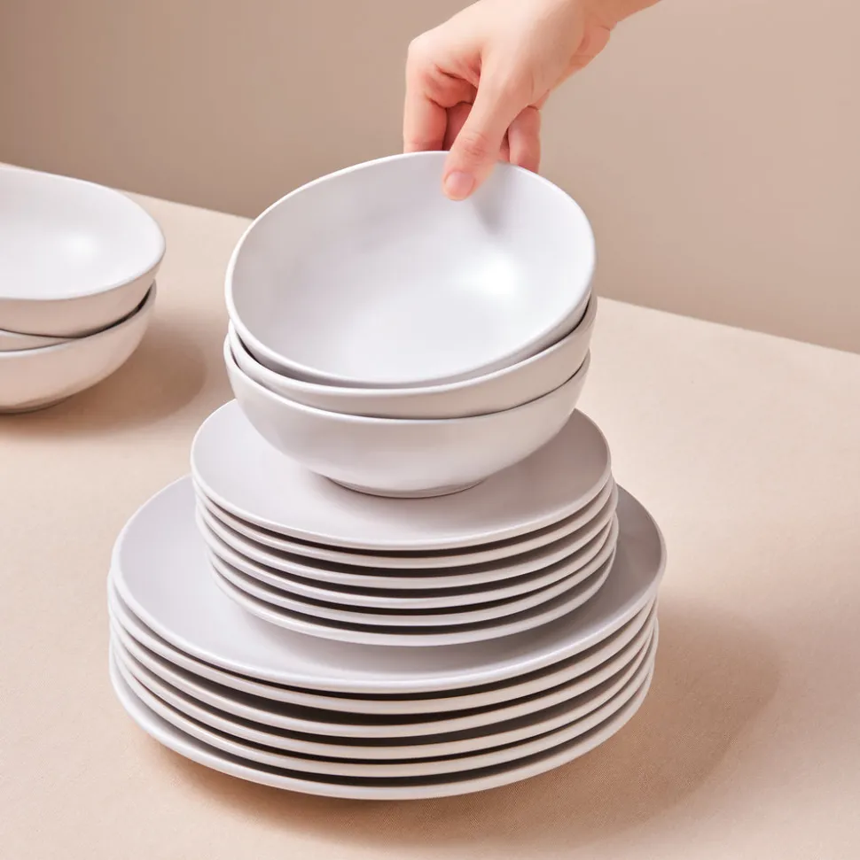 Karaca Scarlet 18-Piece Stoneware Dinner Set for 6 People, White