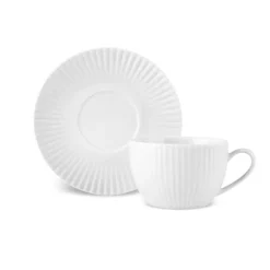 Karaca Seashell 12-Piece Porcelain Tea Cup and Saucer Set for 6 People, 200ml, Light Grey