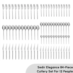 Karaca Sedir 84-Piece Stainless Steel Cutlery Set for 12 People, Silver