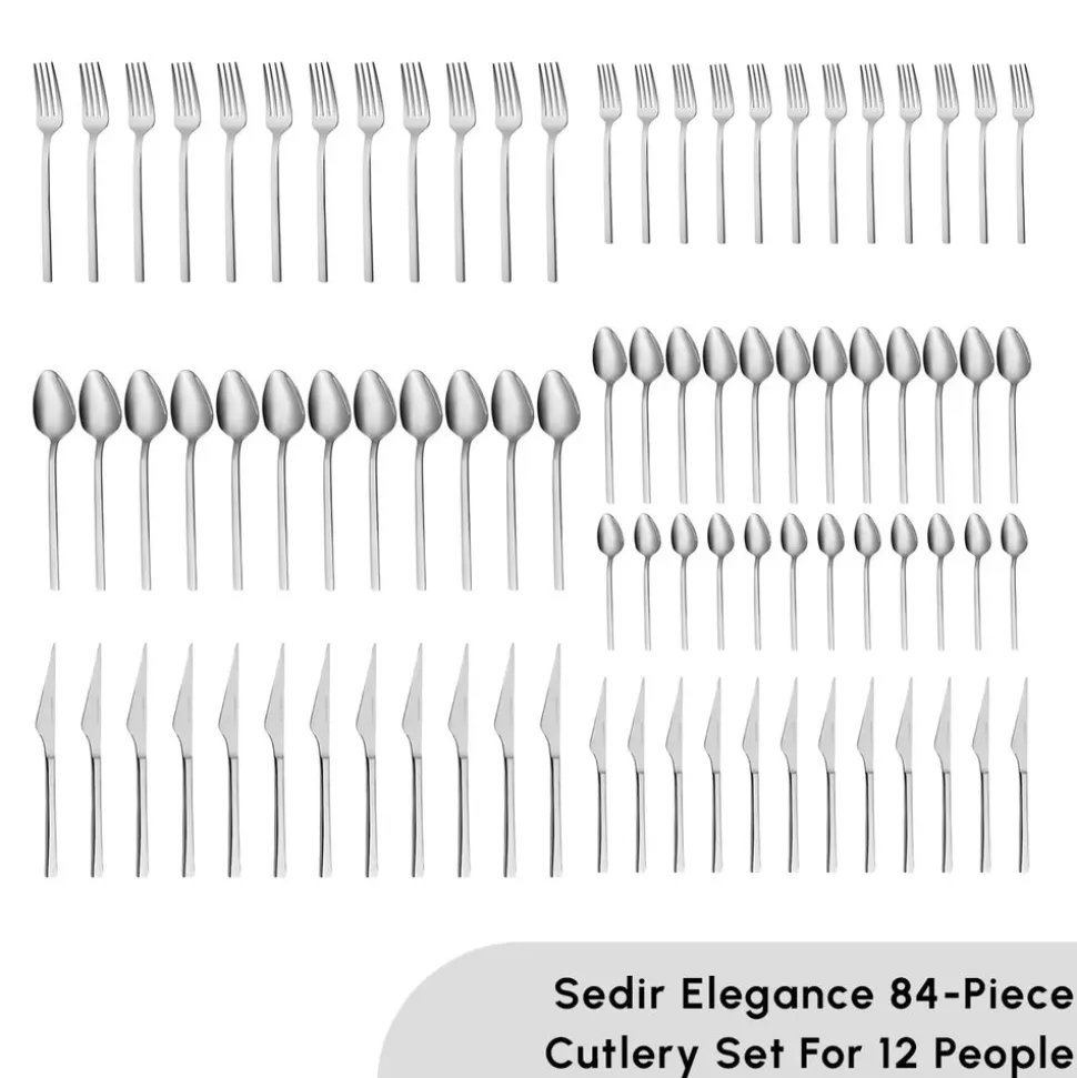 Karaca Sedir 84-Piece Stainless Steel Cutlery Set for 12 People, Silver