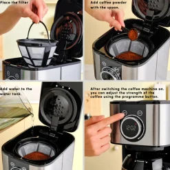 Karaca Series 2303 Steel Filter Coffee Machine, 1.2L, 800W, Inox