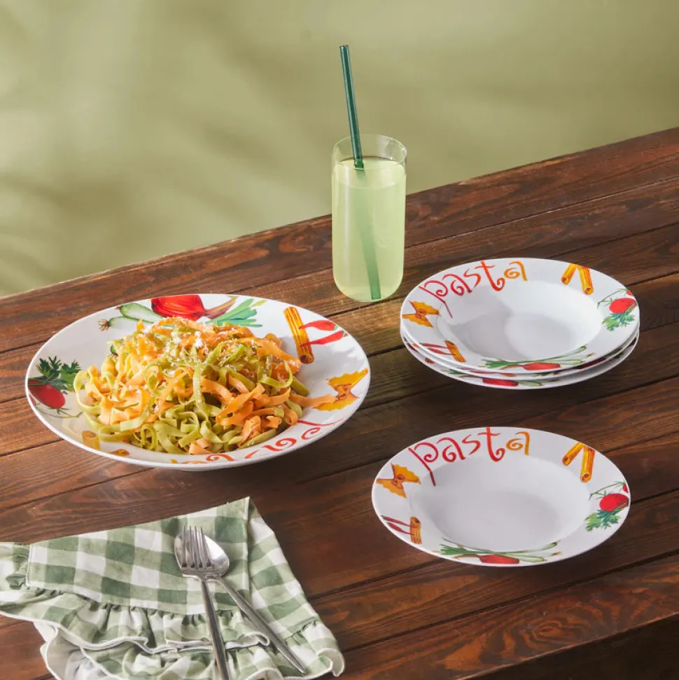 Karaca Sicilia 5-Piece Porcelain Pasta Set for 4 People, White Multi
