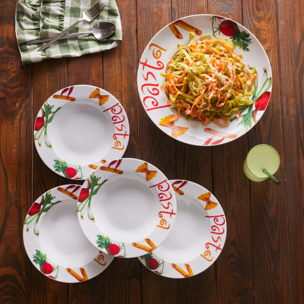 Karaca Sicilia 5-Piece Porcelain Pasta Set for 4 People, White Multi