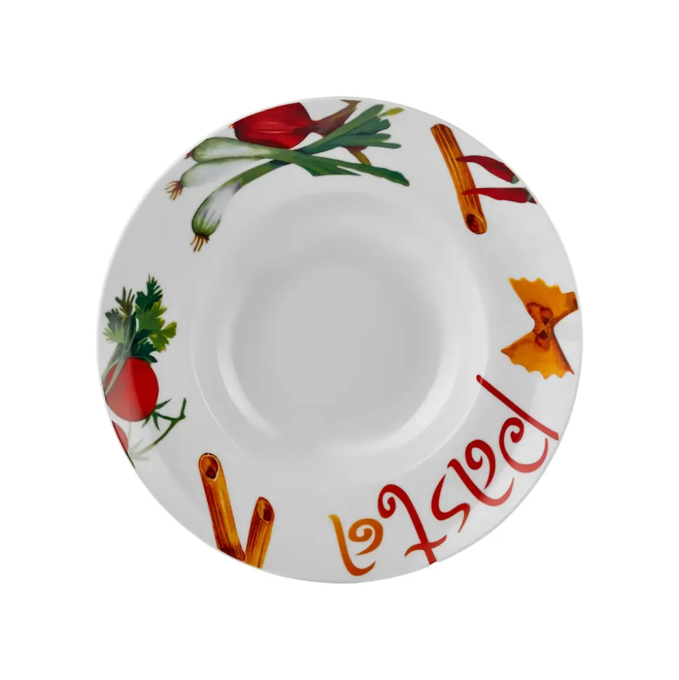 Karaca Sicilia 5-Piece Porcelain Pasta Set for 4 People, White Multi