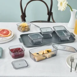 Karaca Sienna 6 Piece Breakfast Storage Container Set, Black Transparent