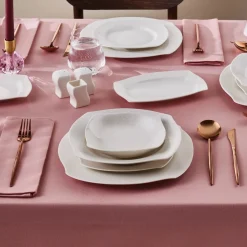 Karaca Square Bone China Fancy Embossed 53-Piece Porcelain Dinner Set for 12 People, White