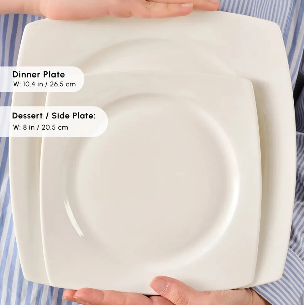 Karaca Square Bone China Jamie 52-Piece Dinner Set for 12 People, White