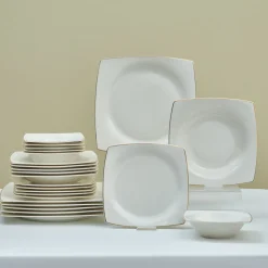 Karaca Square Bone China Mensa 24-Piece Dinner Set for 6 People, Gold