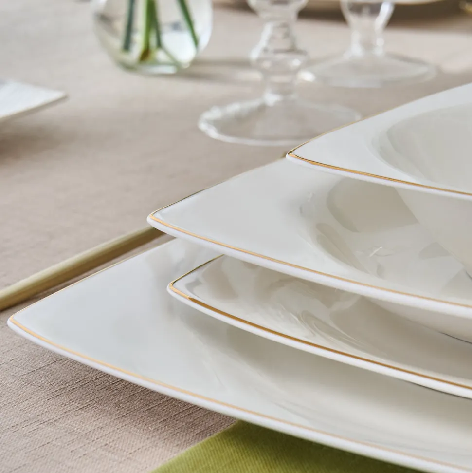 Karaca Square Bone China Mensa 24-Piece Dinner Set for 6 People, Gold