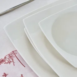 Karaca Square Bone China Mensa 24-Piece Dinner Set for 6 People, White