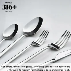 Karaca Stark 84-Piece 316+ Stainless Steel Cutlery Set for 12 People, Silver