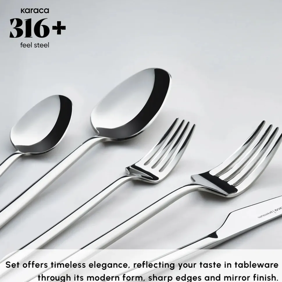 Karaca Stark 84-Piece 316+ Stainless Steel Cutlery Set for 12 People, Silver