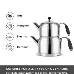 Karaca Stella Stainless Steel Teapot Set, XL, Silver
