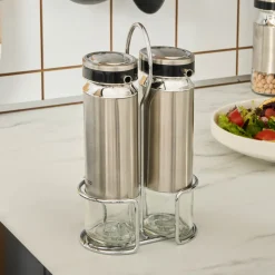Karaca Stellum 3 Piece Glass Oil and Vinegar Bottle Set, Inox