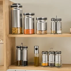 Karaca Stellum 3 Piece Glass Oil and Vinegar Bottle Set, Inox