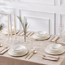 Karaca Stream Bone China Belinda 24-Piece Dinner Set for 6 People, Gold