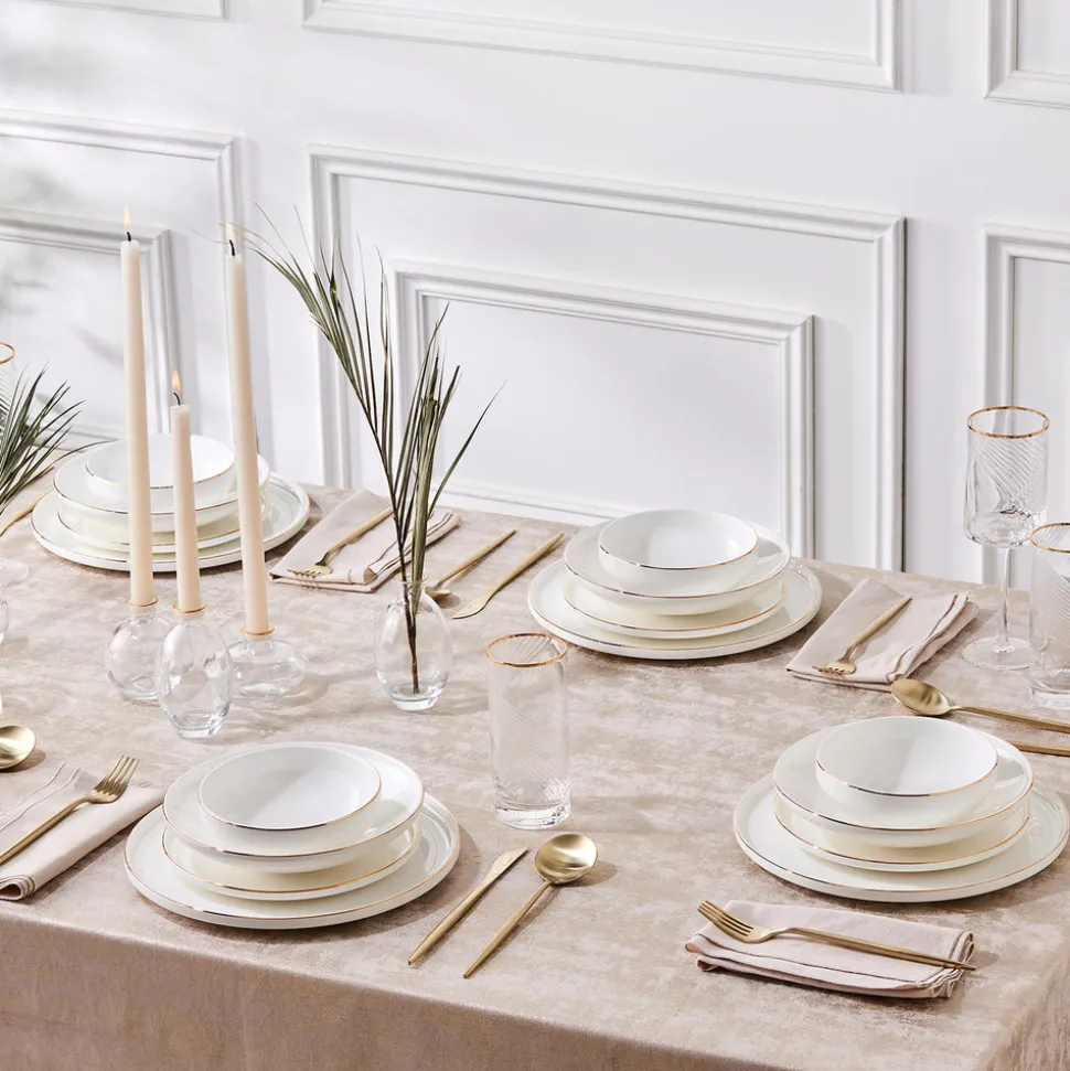 Karaca Stream Bone China Belinda 24-Piece Dinner Set for 6 People, Gold