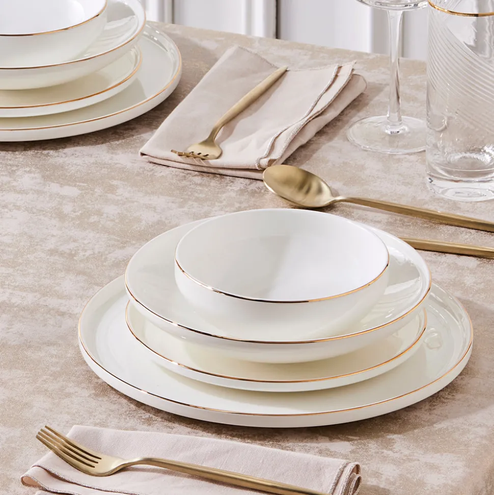 Karaca Stream Bone China Belinda 24-Piece Dinner Set for 6 People, Gold
