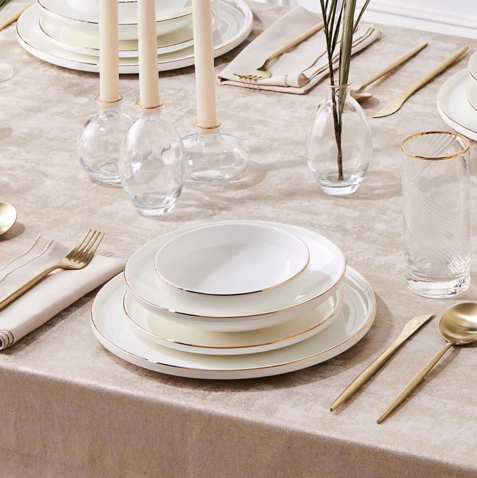 Karaca Stream Bone China Belinda 24-Piece Dinner Set for 6 People, Gold