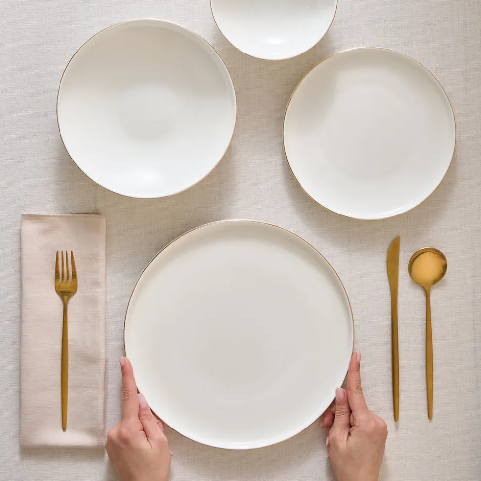 Karaca Stream Bone China Belinda 24-Piece Dinner Set for 6 People, Gold