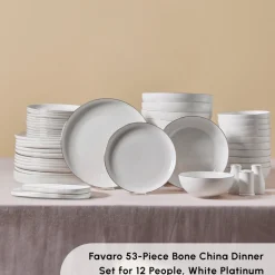 Karaca Stream Bone China Favaro 53-Piece Dinner Set for 12 People, Platin