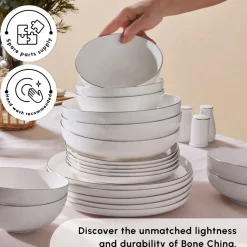 Karaca Stream Bone China Favaro 53-Piece Dinner Set for 12 People, Platin