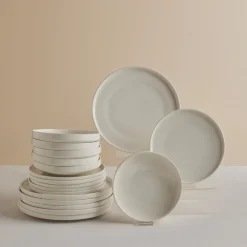 Karaca Stream Bone China Felix XL 18-Piece China Dinner Set for 6 People, White