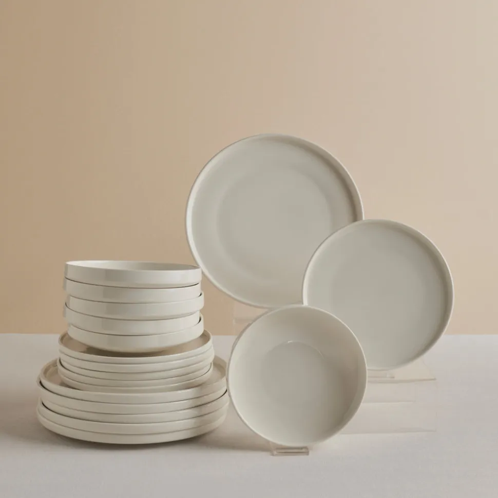 Karaca Stream Bone China Felix XL 18-Piece China Dinner Set for 6 People, White