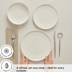 Karaca Stream Bone China Felix XL 18-Piece China Dinner Set for 6 People, White