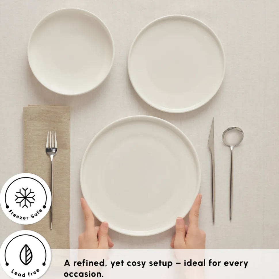 Karaca Stream Bone China Felix XL 18-Piece China Dinner Set for 6 People, White
