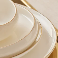 Karaca Stream Bone China Hole Gold 24-Piece Dinner Set for 6 People, Multi