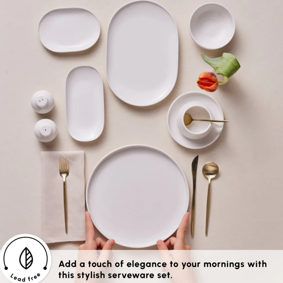 Karaca Stream Bone China Meridian 34-Piece Serveware Set for 6 People, White